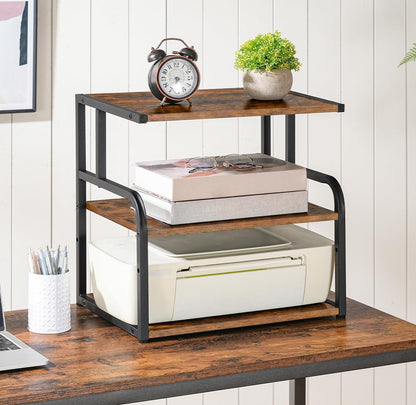 Printer Stand, 3-Tier Desktop Printer Table, Under Desk Printer Storage Office Organizer, Storage Rack with Adjustable Shelf, for Home Office, Kitchen, Living Room, Black BB06PS01