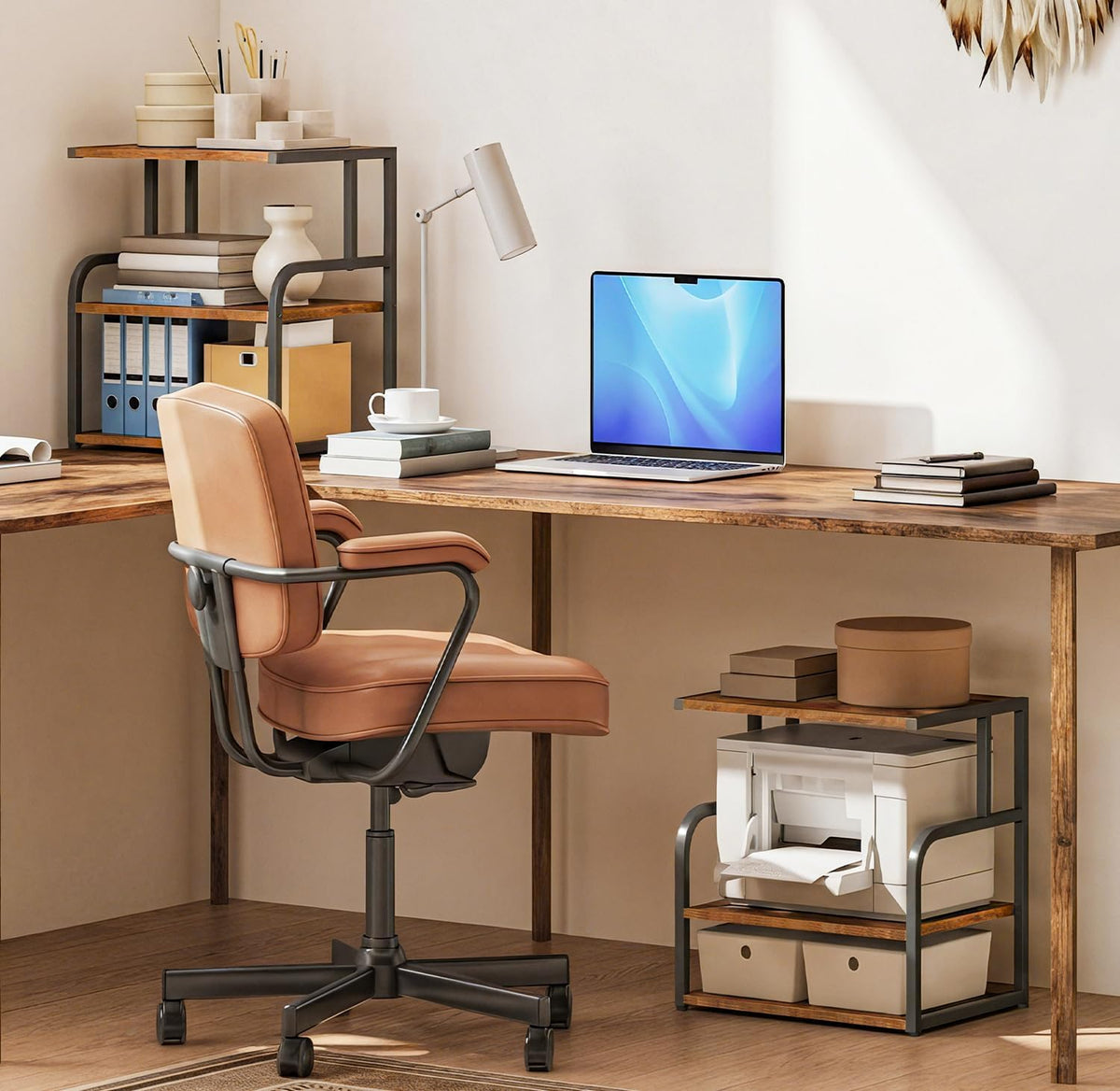 Printer Stand, 3-Tier Desktop Printer Table, Under Desk Printer Storage Office Organizer, Storage Rack with Adjustable Shelf, for Home Office, Kitchen, Living Room, Black BB06PS01