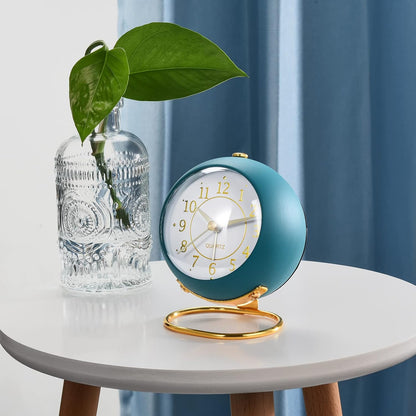 Analog Alarm Clocks,Retro Backlight Cute Simple Design Small Desk Clock with Night Light,Silent Non-Ticking,Battery Powered,for Decor,Bedrooms,Travel,Kitchen,Bedside Desktop.(White)