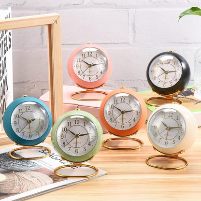Analog Alarm Clocks,Retro Backlight Cute Simple Design Small Desk Clock with Night Light,Silent Non-Ticking,Battery Powered,for Decor,Bedrooms,Travel,Kitchen,Bedside Desktop.(White)