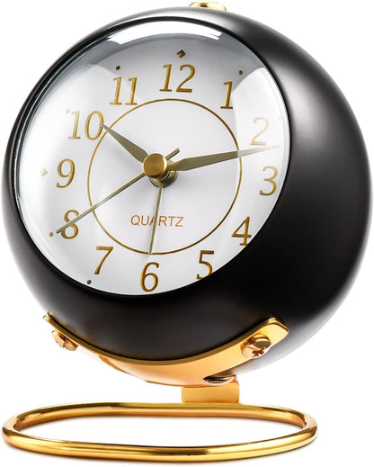 Analog Alarm Clocks,Retro Backlight Cute Simple Design Small Desk Clock with Night Light,Silent Non-Ticking,Battery Powered,for Decor,Bedrooms,Travel,Kitchen,Bedside Desktop.(White)