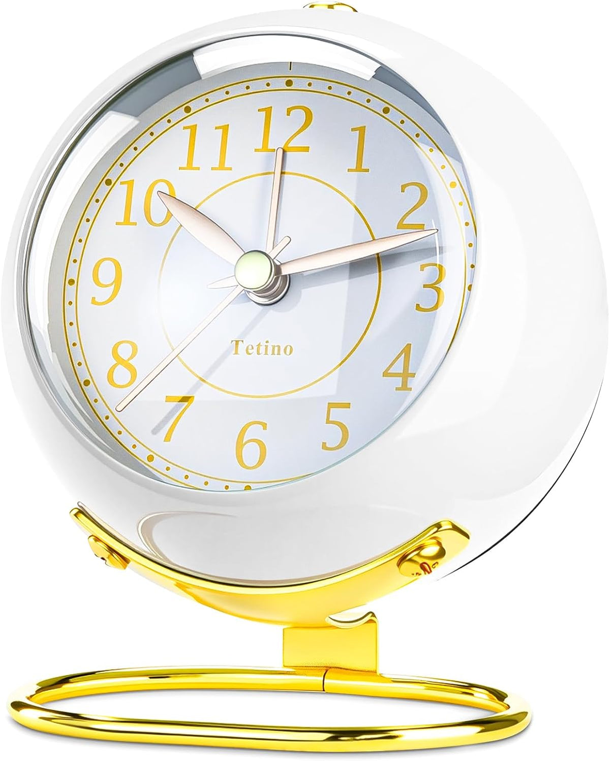 Analog Alarm Clocks,Retro Backlight Cute Simple Design Small Desk Clock with Night Light,Silent Non-Ticking,Battery Powered,for Decor,Bedrooms,Travel,Kitchen,Bedside Desktop.(White)