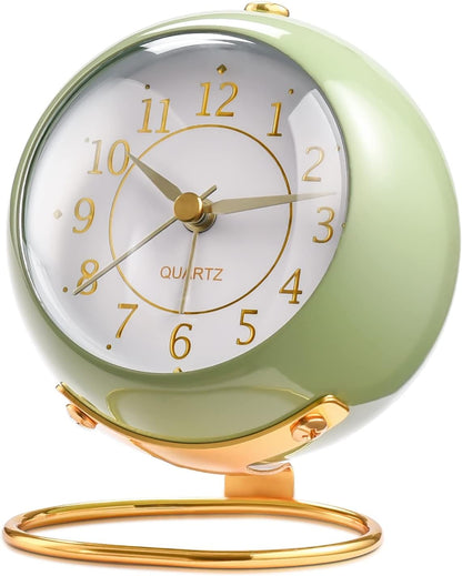 Analog Alarm Clocks,Retro Backlight Cute Simple Design Small Desk Clock with Night Light,Silent Non-Ticking,Battery Powered,for Decor,Bedrooms,Travel,Kitchen,Bedside Desktop.(White)