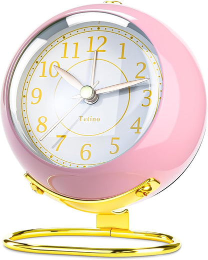 Analog Alarm Clocks,Retro Backlight Cute Simple Design Small Desk Clock with Night Light,Silent Non-Ticking,Battery Powered,for Decor,Bedrooms,Travel,Kitchen,Bedside Desktop.(White)