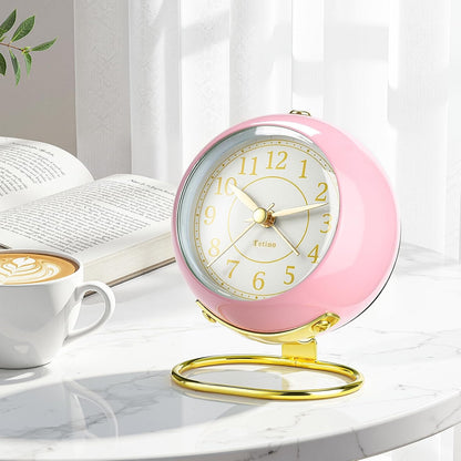 Analog Alarm Clocks,Retro Backlight Cute Simple Design Small Desk Clock with Night Light,Silent Non-Ticking,Battery Powered,for Decor,Bedrooms,Travel,Kitchen,Bedside Desktop.(White)