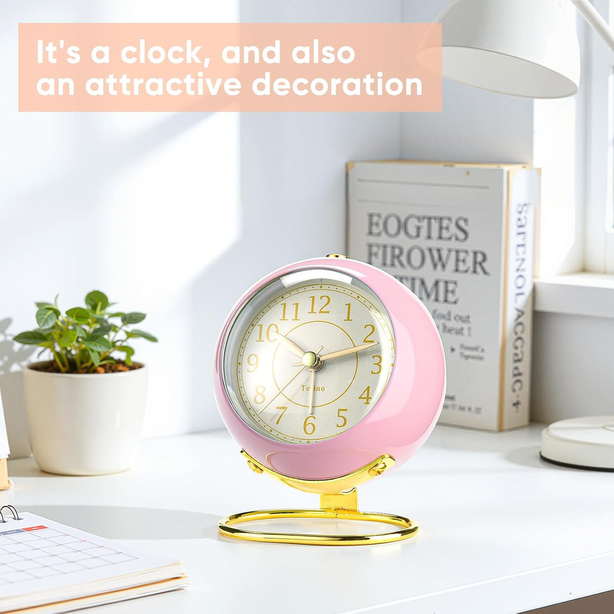 Analog Alarm Clocks,Retro Backlight Cute Simple Design Small Desk Clock with Night Light,Silent Non-Ticking,Battery Powered,for Decor,Bedrooms,Travel,Kitchen,Bedside Desktop.(White)