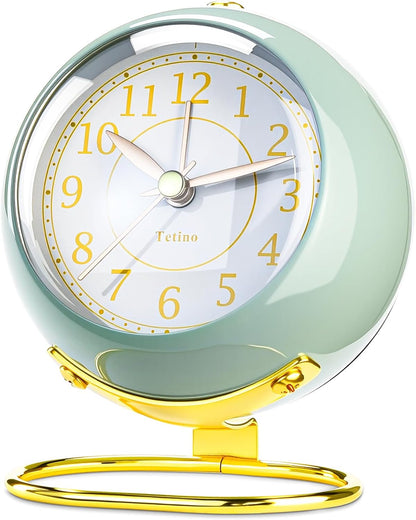 Analog Alarm Clocks,Retro Backlight Cute Simple Design Small Desk Clock with Night Light,Silent Non-Ticking,Battery Powered,for Decor,Bedrooms,Travel,Kitchen,Bedside Desktop.(White)