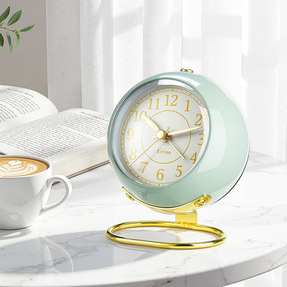 Analog Alarm Clocks,Retro Backlight Cute Simple Design Small Desk Clock with Night Light,Silent Non-Ticking,Battery Powered,for Decor,Bedrooms,Travel,Kitchen,Bedside Desktop.(White)