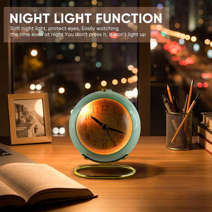 Analog Alarm Clocks,Retro Backlight Cute Simple Design Small Desk Clock with Night Light,Silent Non-Ticking,Battery Powered,for Decor,Bedrooms,Travel,Kitchen,Bedside Desktop.(White)
