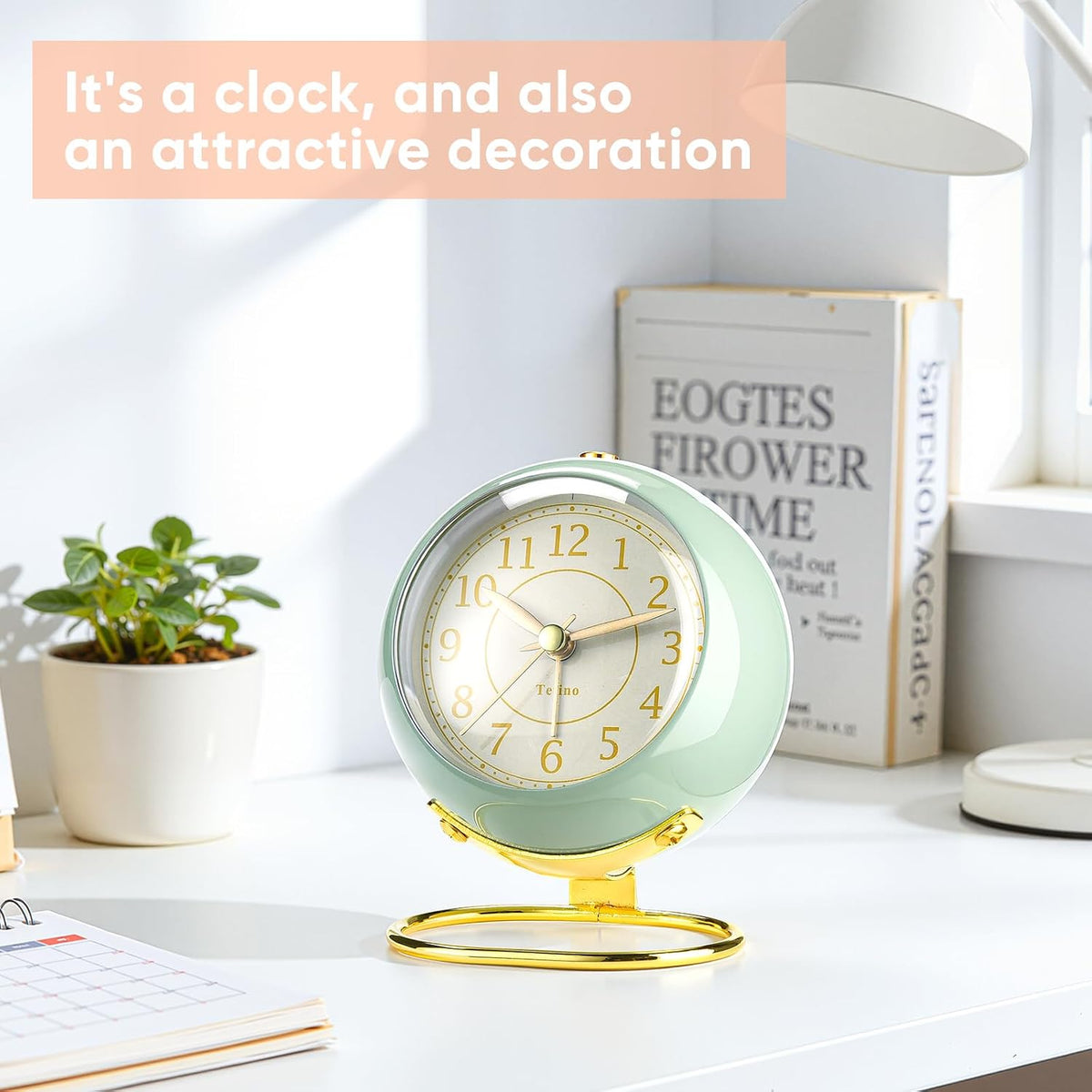 Analog Alarm Clocks,Retro Backlight Cute Simple Design Small Desk Clock with Night Light,Silent Non-Ticking,Battery Powered,for Decor,Bedrooms,Travel,Kitchen,Bedside Desktop.(White)