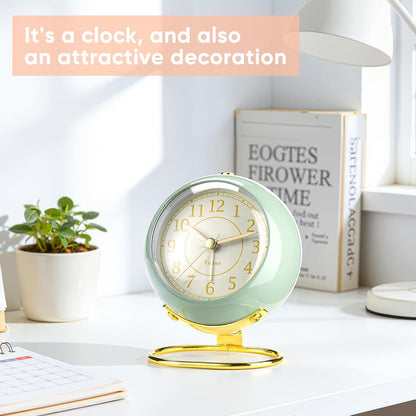 Analog Alarm Clocks,Retro Backlight Cute Simple Design Small Desk Clock with Night Light,Silent Non-Ticking,Battery Powered,for Decor,Bedrooms,Travel,Kitchen,Bedside Desktop.(White)