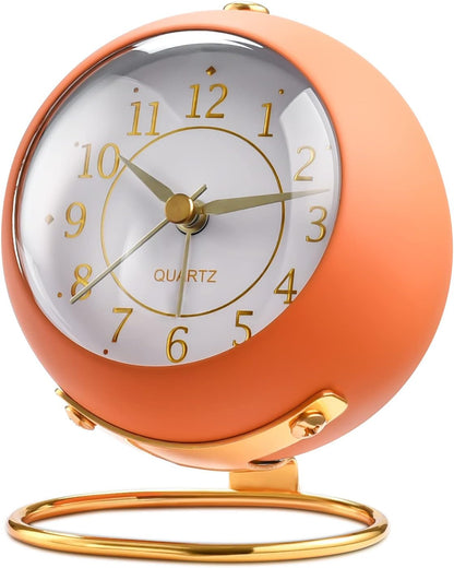Analog Alarm Clocks,Retro Backlight Cute Simple Design Small Desk Clock with Night Light,Silent Non-Ticking,Battery Powered,for Decor,Bedrooms,Travel,Kitchen,Bedside Desktop.(White)