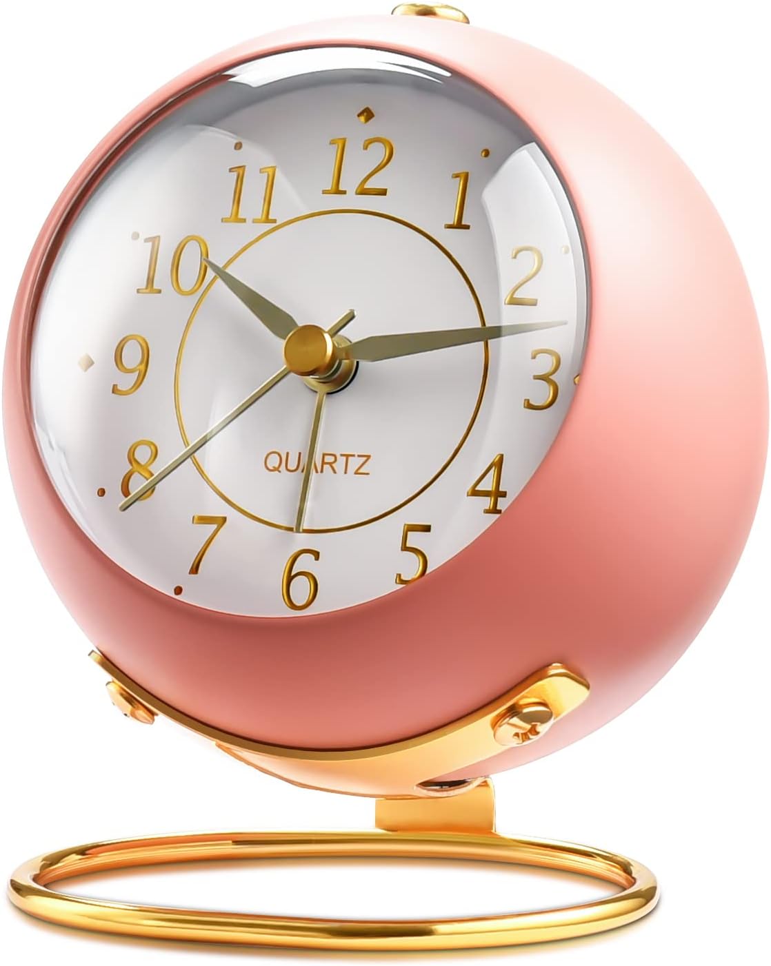 Analog Alarm Clocks,Retro Backlight Cute Simple Design Small Desk Clock with Night Light,Silent Non-Ticking,Battery Powered,for Decor,Bedrooms,Travel,Kitchen,Bedside Desktop.(White)
