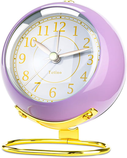 Analog Alarm Clocks,Retro Backlight Cute Simple Design Small Desk Clock with Night Light,Silent Non-Ticking,Battery Powered,for Decor,Bedrooms,Travel,Kitchen,Bedside Desktop.(White)