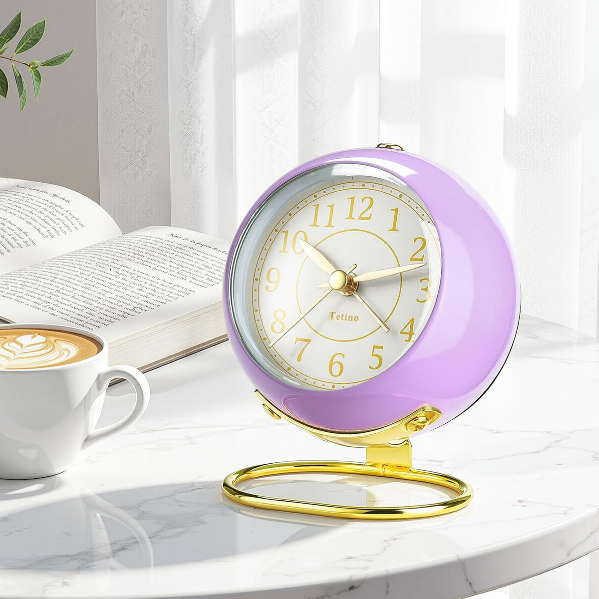 Analog Alarm Clocks,Retro Backlight Cute Simple Design Small Desk Clock with Night Light,Silent Non-Ticking,Battery Powered,for Decor,Bedrooms,Travel,Kitchen,Bedside Desktop.(White)