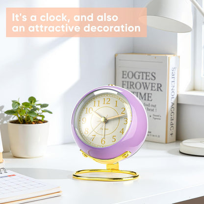 Analog Alarm Clocks,Retro Backlight Cute Simple Design Small Desk Clock with Night Light,Silent Non-Ticking,Battery Powered,for Decor,Bedrooms,Travel,Kitchen,Bedside Desktop.(White)