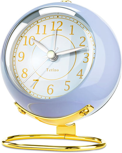 Analog Alarm Clocks,Retro Backlight Cute Simple Design Small Desk Clock with Night Light,Silent Non-Ticking,Battery Powered,for Decor,Bedrooms,Travel,Kitchen,Bedside Desktop.(White)