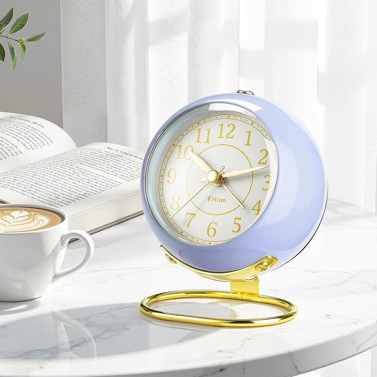 Analog Alarm Clocks,Retro Backlight Cute Simple Design Small Desk Clock with Night Light,Silent Non-Ticking,Battery Powered,for Decor,Bedrooms,Travel,Kitchen,Bedside Desktop.(White)
