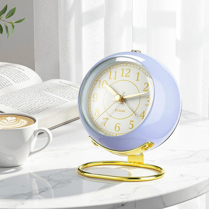 Analog Alarm Clocks,Retro Backlight Cute Simple Design Small Desk Clock with Night Light,Silent Non-Ticking,Battery Powered,for Decor,Bedrooms,Travel,Kitchen,Bedside Desktop.(White)