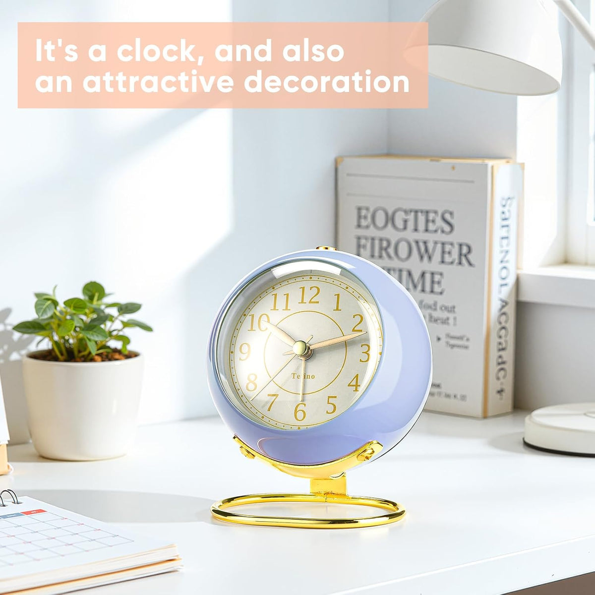 Analog Alarm Clocks,Retro Backlight Cute Simple Design Small Desk Clock with Night Light,Silent Non-Ticking,Battery Powered,for Decor,Bedrooms,Travel,Kitchen,Bedside Desktop.(White)