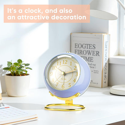 Analog Alarm Clocks,Retro Backlight Cute Simple Design Small Desk Clock with Night Light,Silent Non-Ticking,Battery Powered,for Decor,Bedrooms,Travel,Kitchen,Bedside Desktop.(White)