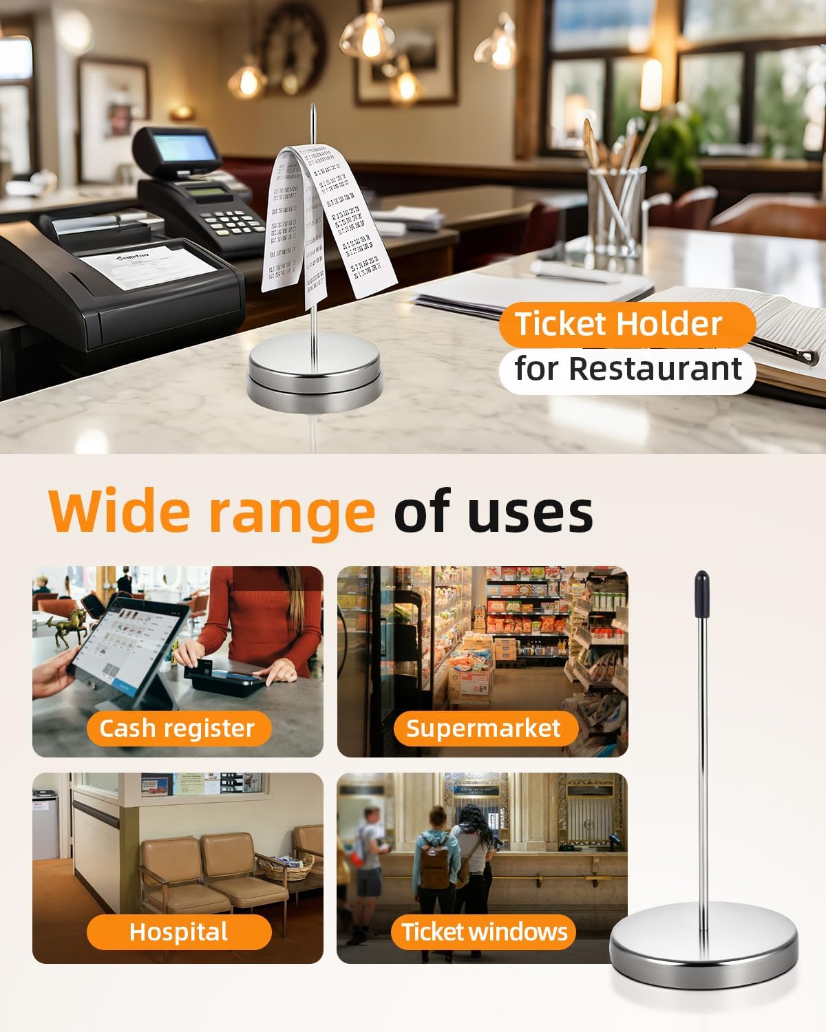2 Pcs Desk Receipt Holder - Bill Fork Ticket Spike, Restaurant Check Spindle, Memo Holder Silver