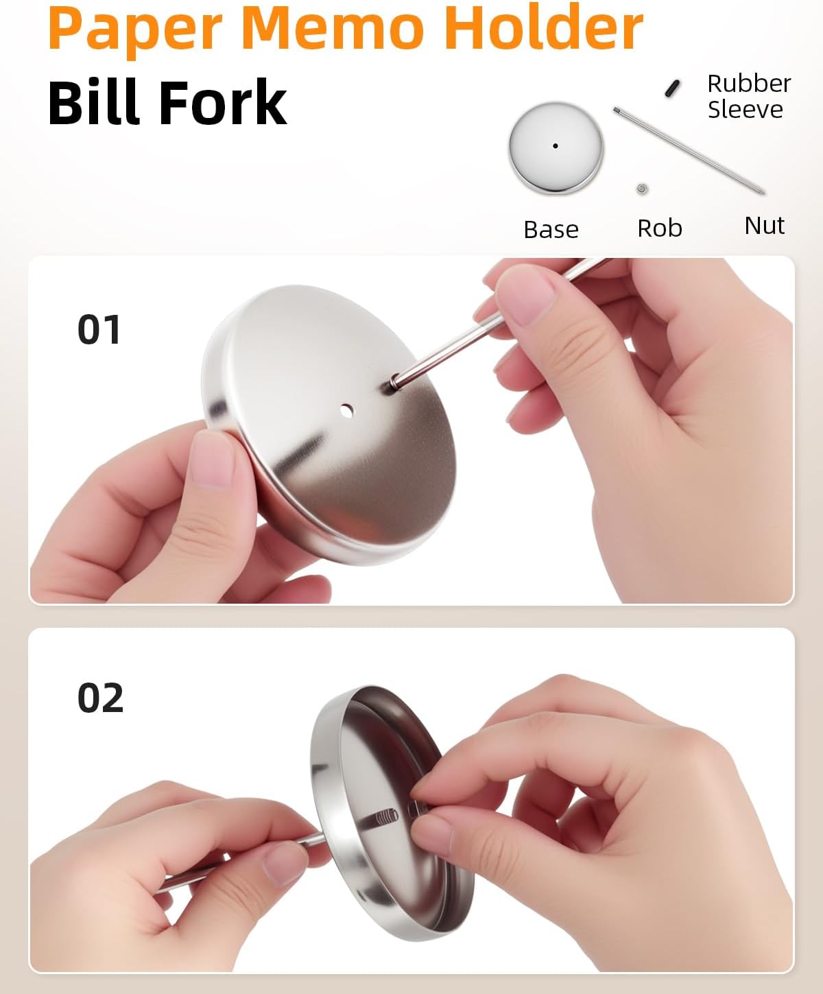 2 Pcs Desk Receipt Holder - Bill Fork Ticket Spike, Restaurant Check Spindle, Memo Holder Silver