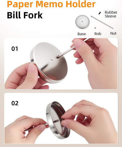 2 Pcs Desk Receipt Holder - Bill Fork Ticket Spike, Restaurant Check Spindle, Memo Holder Silver