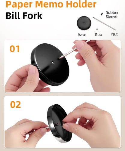 2 Pcs Desk Receipt Holder - Bill Fork Ticket Spike, Restaurant Check Spindle, Memo Holder Silver