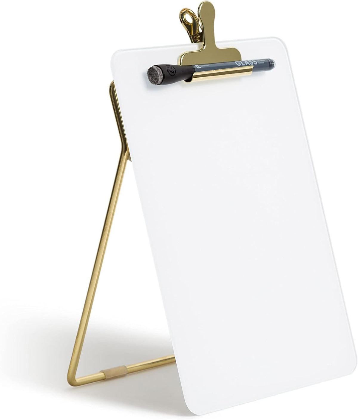 Desk Whiteboard Easel, Glass Dry Erase Board, Gold Wire Stand