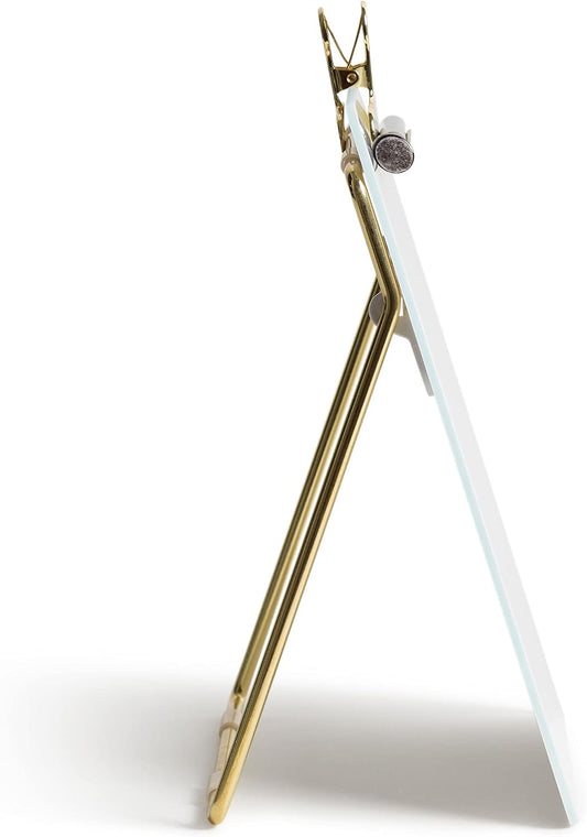 Desk Whiteboard Easel, Glass Dry Erase Board, Gold Wire Stand