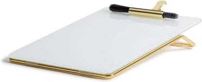Desk Whiteboard Easel, Glass Dry Erase Board, Gold Wire Stand