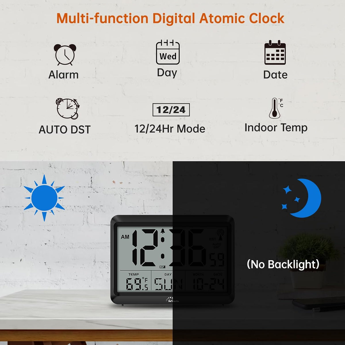 Self-Setting Atomic Digital Wall Clock with Auto DST