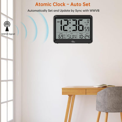 Self-Setting Atomic Digital Wall Clock with Auto DST