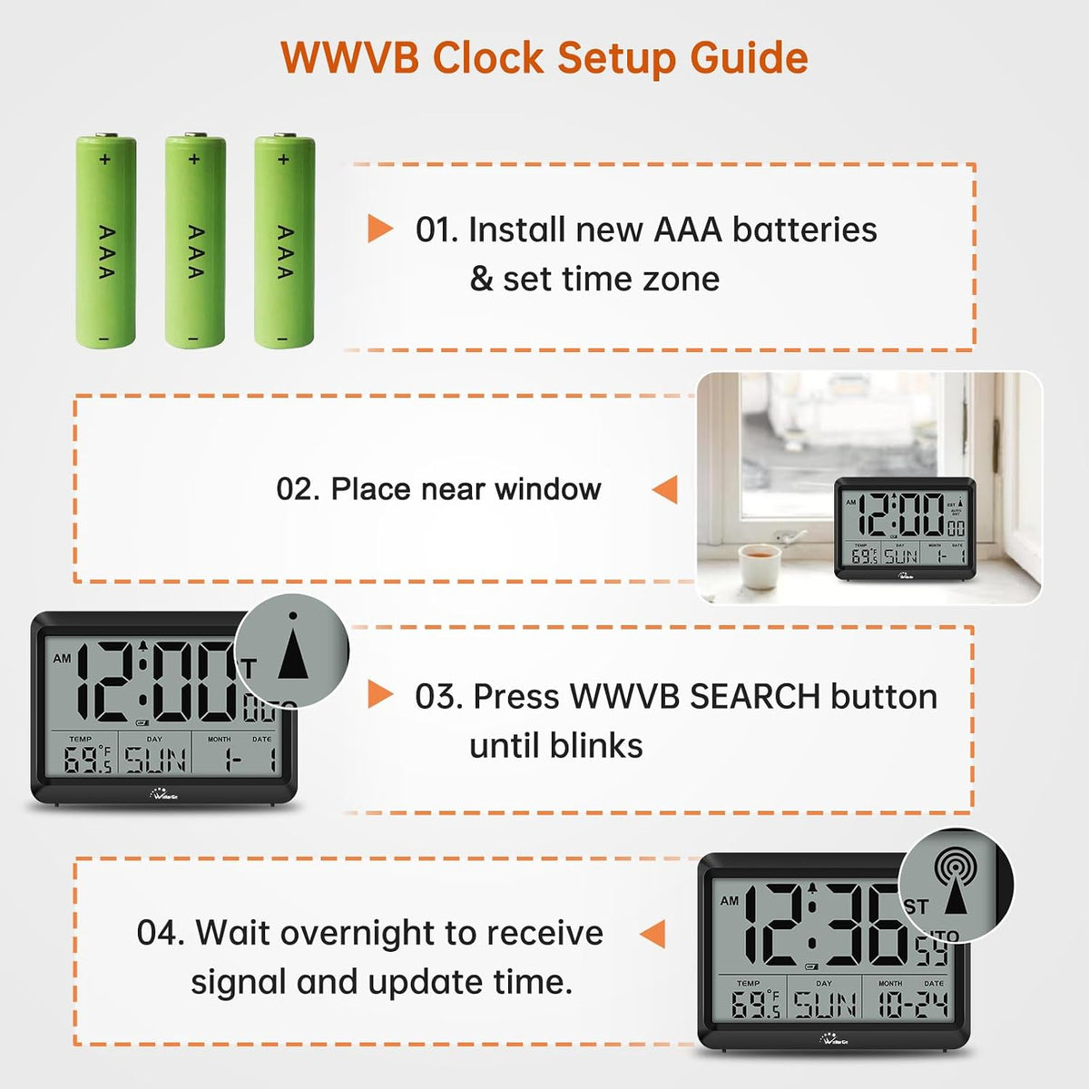 Self-Setting Atomic Digital Wall Clock with Auto DST