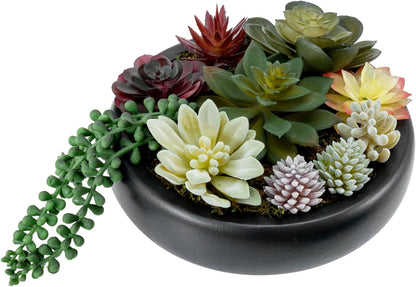 MyGift 8 Inch Round Artificial Succulent Plants in Gray Concrete Plant Bowl