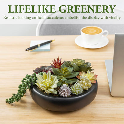 MyGift 8 Inch Round Artificial Succulent Plants in Gray Concrete Plant Bowl