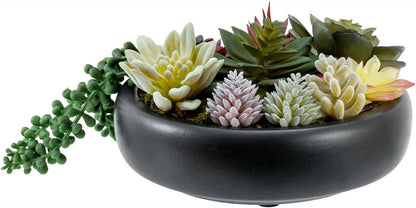 MyGift 8 Inch Round Artificial Succulent Plants in Gray Concrete Plant Bowl