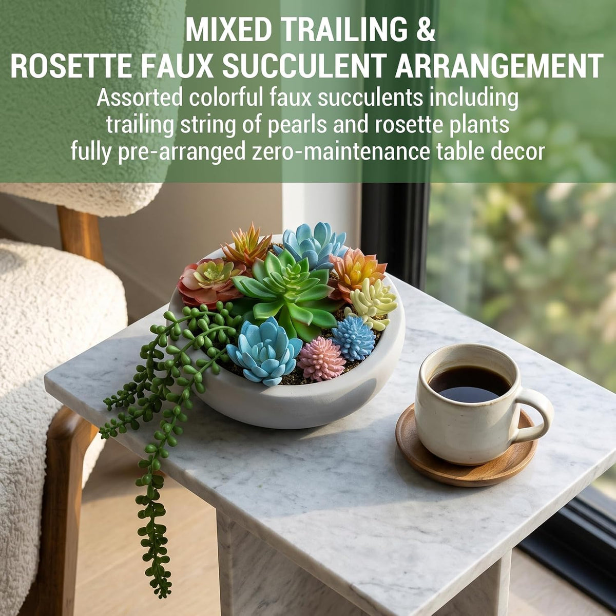 MyGift 8 Inch Round Artificial Succulent Plants in Gray Concrete Plant Bowl