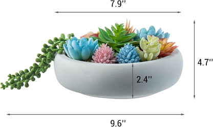 MyGift 8 Inch Round Artificial Succulent Plants in Gray Concrete Plant Bowl