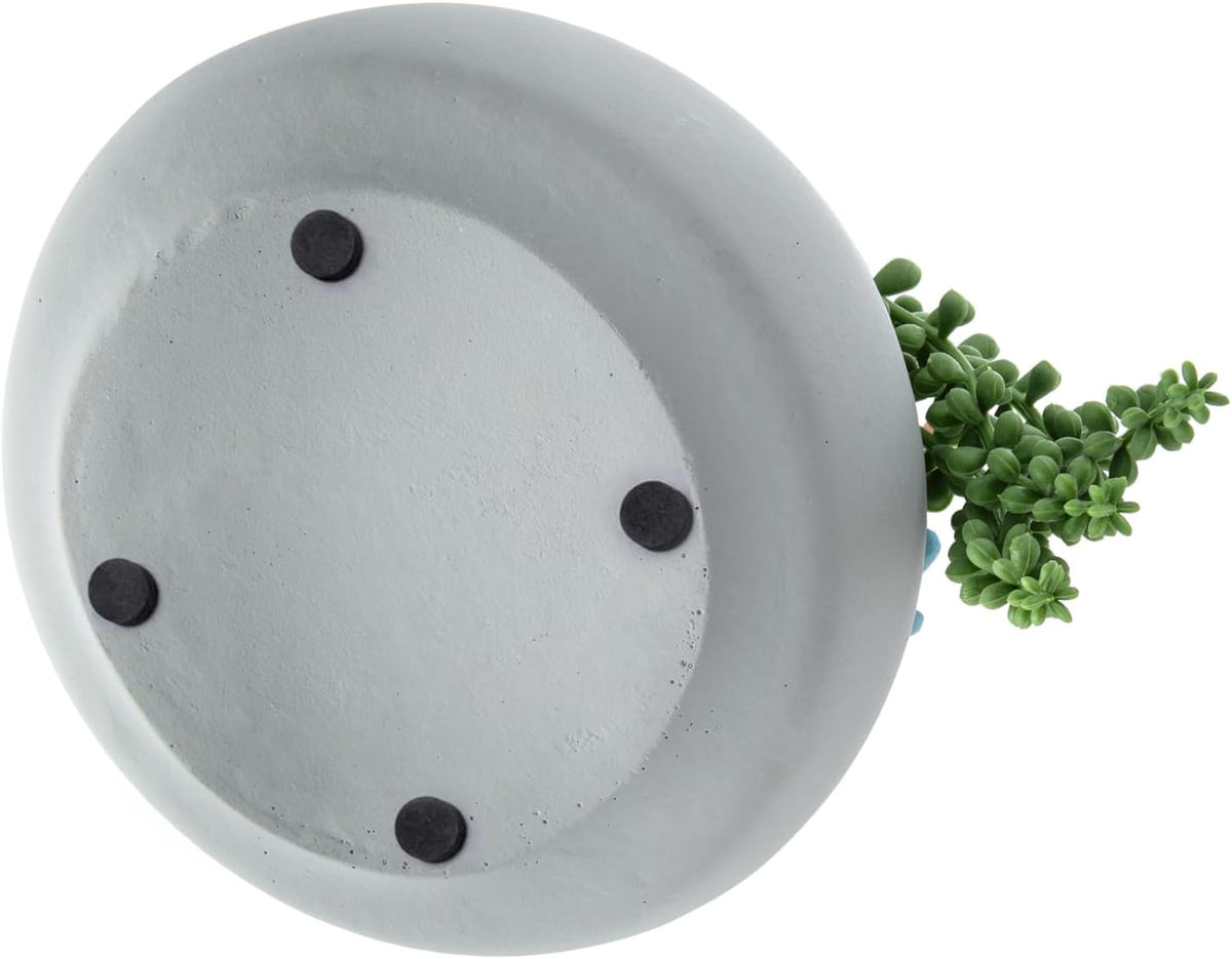 MyGift 8 Inch Round Artificial Succulent Plants in Gray Concrete Plant Bowl