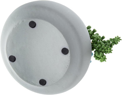 MyGift 8 Inch Round Artificial Succulent Plants in Gray Concrete Plant Bowl