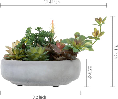 MyGift 8 Inch Round Artificial Succulent Plants in Gray Concrete Plant Bowl