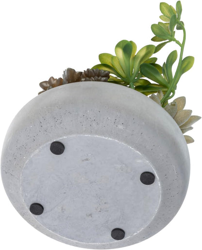 MyGift 8 Inch Round Artificial Succulent Plants in Gray Concrete Plant Bowl