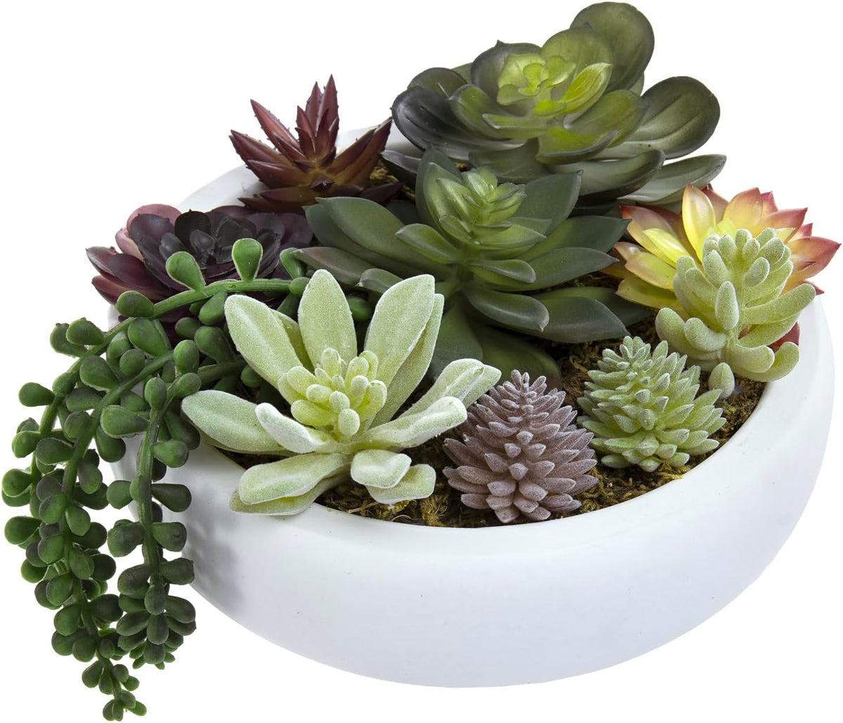 MyGift 8 Inch Round Artificial Succulent Plants in Gray Concrete Plant Bowl