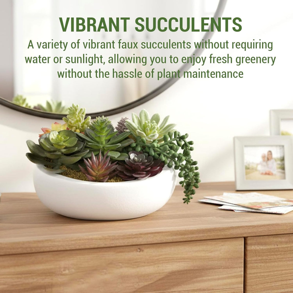 MyGift 8 Inch Round Artificial Succulent Plants in Gray Concrete Plant Bowl