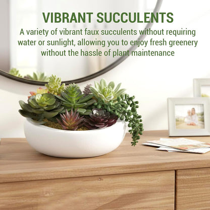 MyGift 8 Inch Round Artificial Succulent Plants in Gray Concrete Plant Bowl