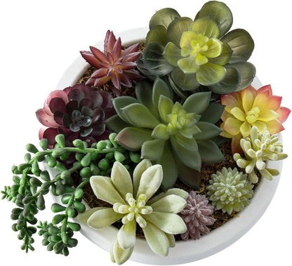 MyGift 8 Inch Round Artificial Succulent Plants in Gray Concrete Plant Bowl