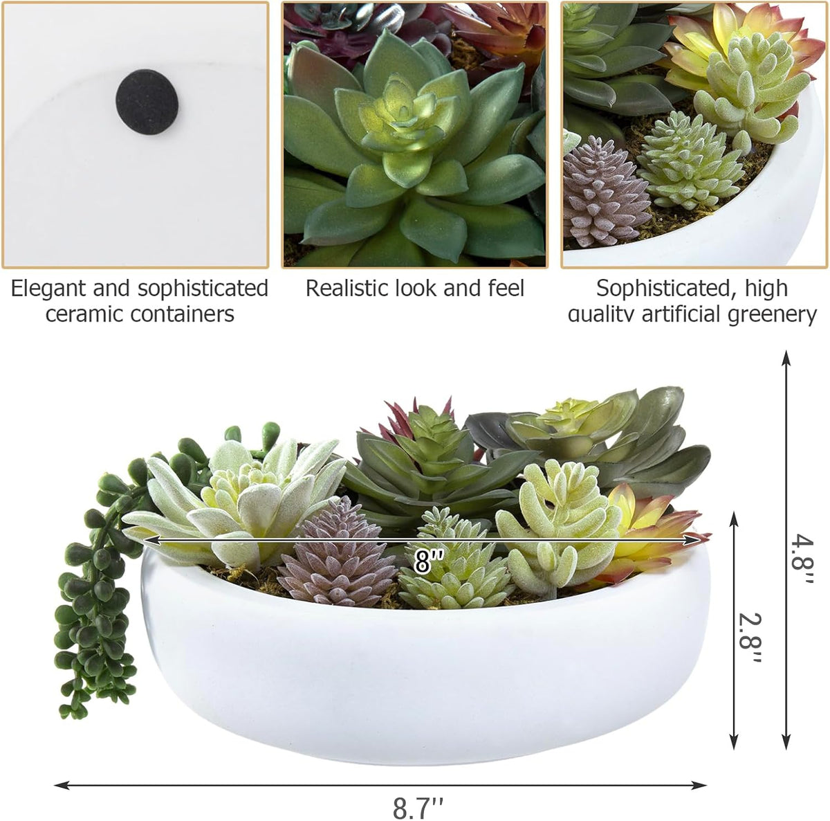 MyGift 8 Inch Round Artificial Succulent Plants in Gray Concrete Plant Bowl