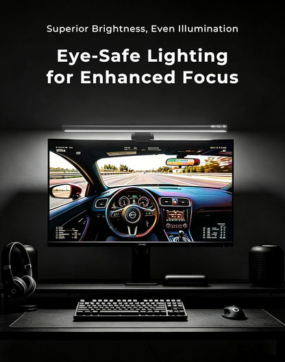 17.5" Monitor Light Bar for Flat & Curved Screens (0.3"-1.4"), Ultrawide Eye-Care Desk Lamp with Asymmetric No-Glare Light, Stepless Dimming, Premium Aluminum Screen Bar for Home Office